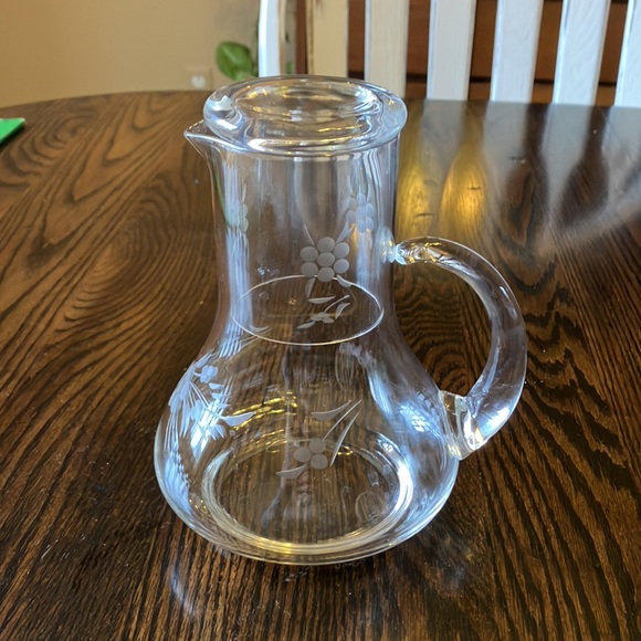 Vintage Side-table Etched Glass Pitcher and Glass - Picture 2 of 7